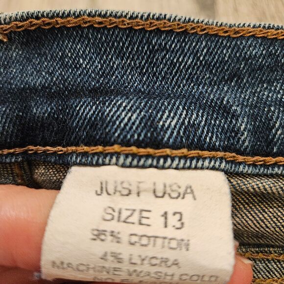 Y2K Vintage Just USA Distressed Flared Jeans Woman Size 13 Made in USA - Picture 3 of 8
